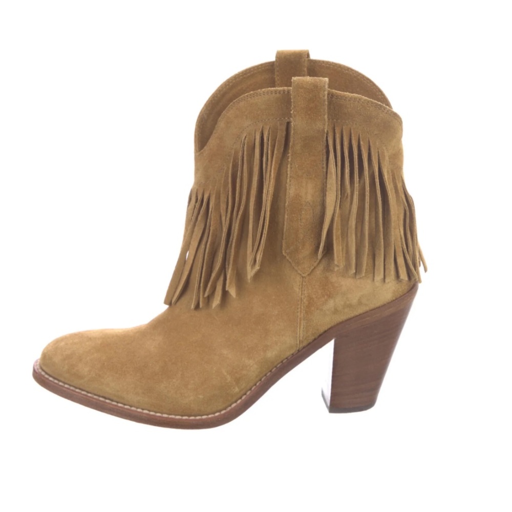 Saint Laurent Suede Fringe Trim Accent Western Boots Women's Size: 5 | IT 35